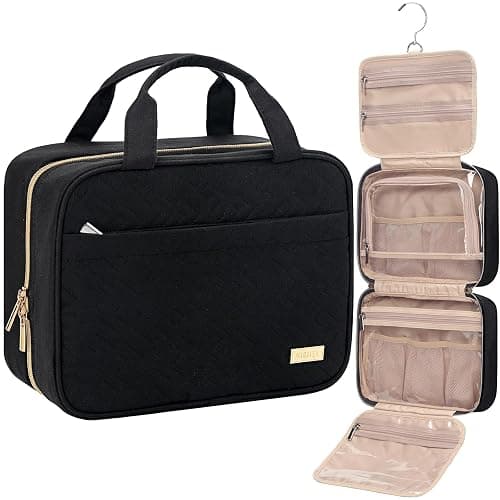 NISHEL Travel Toiletry Bag for women, Portable Hanging makeup Organizer | for Travel-Sized Shampoo, Conditioner, Brushes Set, makeup Accessories, Medium Size, Black - Image 1