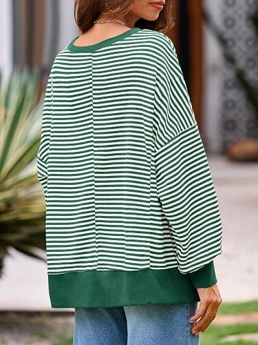 Fisoew Women's Fall Oversized Sweatshirt Casual Waffle Knit Long Sleeve Crewneck Split Pullover Tunic Tops thumbnail 4