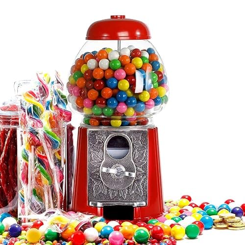 Gumball Machine for Kids 9" - Heavy Duty Metal with Glass - Christmas Antique Style Bubble Gum Machine - Kids Coin Operated Toy Bank for USA Coins - Candy Dispenser - Playo thumbnail 6