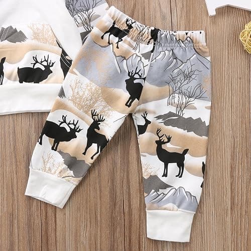 2Pcs Baby Boys Hoodie Tops Pants Set Dinosaur Deer Print Sweatsuit Fall Winter Outfits thumbnail 6