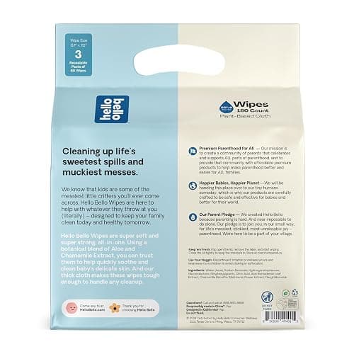 Hello Bello Extra Gentle Unscented Baby Wipes, Plant Based, Made with 99% Water and Aloe for Babies and Kids, 60 Count (Pack of 9) Total 540 Count thumbnail 6