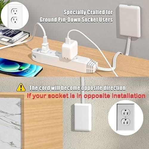 CABOCASA 3FT Ultra Flat Plug Extension Cord Power Strip with 3 Outlets, Patented Detachable Ultra-Thin Outlet Cover Concealer & Ultra-Flat Plug, Max. 13A 125V 1625W ETL Listed, White Color thumbnail 6