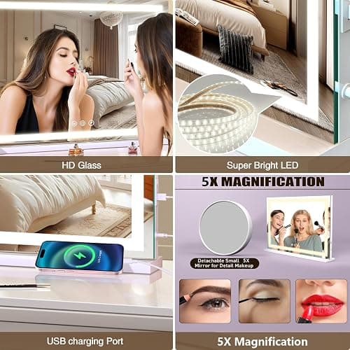 Large Lighted Vanity Mirror, 23" x 19" Light Up Make up Mirror with Smart Touch 3 Colors Dimmable, Tabletop or Wall-Mounted, Memory Function thumbnail 6