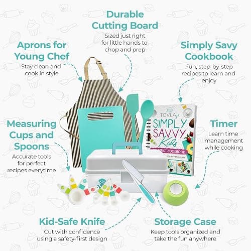 Tovla Jr. Kids Real Cooking Set | Cooking Tools for Kids Ages 5–12 | Montessori-Inspired Beginner Kitchen Kit with Visual Recipe Cookbook & Storage Case | Christmas & Birthday Gift for Boys & Girls thumbnail 3