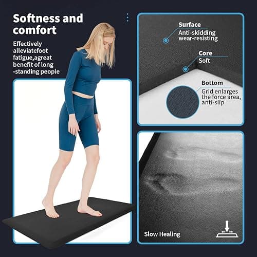 Art3d Anti Fatigue Mat - 1/2 Inch Cushioned Kitchen Mat -Comfort & Non Slip Cushion for Standing Desk, Office or Garage Floor (17.3"x28", Black) thumbnail 5