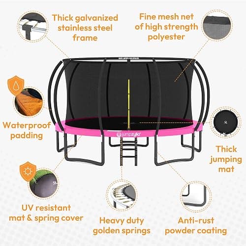 JUMPZYLLA Trampoline Outdoor 8FT 10FT 12FT 14FT 15FT 16FT with Enclosure and Ladder, ASTM Approved Recreational Trampoline for Kids and Adults, Anti-Rust Coated Frame thumbnail 3