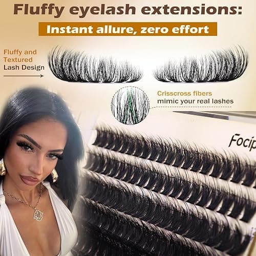 Focipeysa Lash Extension Kit Thick Eyelash Extension Kit 10-18mm Fluff Volume Lash Clusters 200D Individual Eyelashes Kit with Lashes Bond, Lashes Remover, Lash Tweezers, DIY Lash Extension thumbnail 4