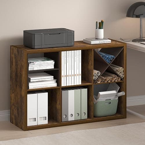 Furinno Cubicle 6-Cube Book Shelf, Extra Thick Frame Bookshelf, Amber Pine | 14.6" x 44" x 30", Horizontally & Vertically Reversible Bookcase with Open Back, for Living Room, Bedroom, Home Office thumbnail 2