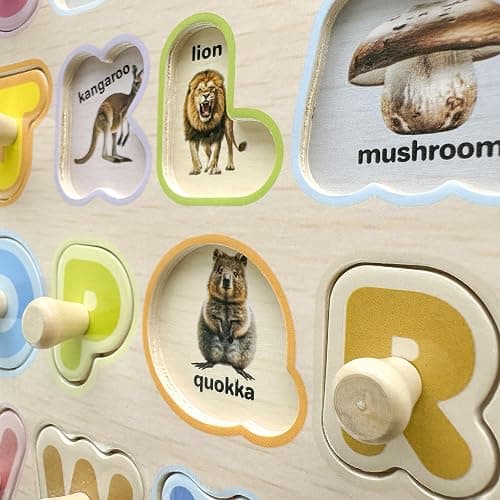 QUOKKA 8 Wooden Puzzles for Toddlers 1-3 - Toddler Montessori Puzzles Ages 2-4 in a Rack - Learning Alphabet, Numbers and Animals Toy for Kids 3-5 - Wood Games Gift for Boys and Girls thumbnail 8