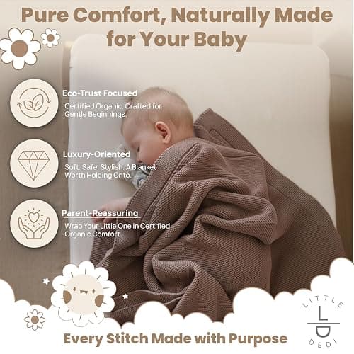 Little Dedi Organic Cotton Baby Blanket 30x40 in, Mocha Meringue – GOTS Certified, Soft Knit Swaddle with Gift Box, Breathable Nursery Blanket for Crib & Stroller, Machine Washable thumbnail 2