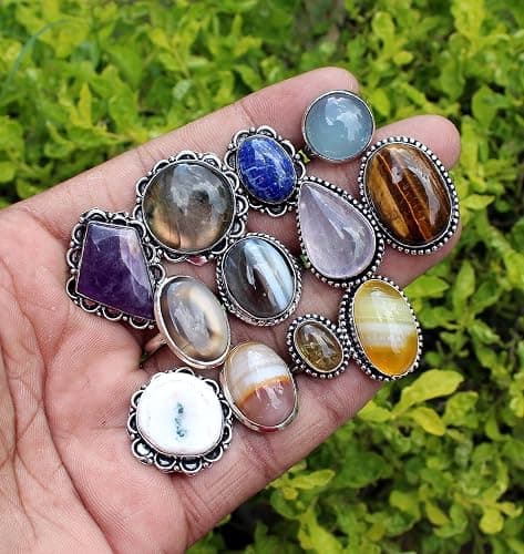 Silver Carats Women's Chunky Silver Rings - 5 Pcs Fashion Ring Set, Silver Plated, Handmade Gemstone - Stackable Gothic Vintage Pack thumbnail 6
