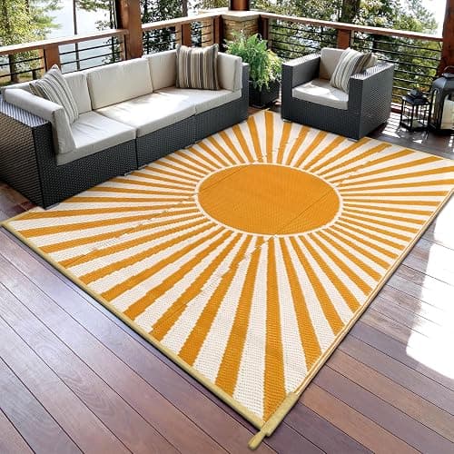 Anidaroel Outdoor Area Rug for Patio Clearance 6X9ft Waterproof, Reversible Plastic Straw Rug Outside Rug, Stain & UV Resistant RV Mat for Camping, Porch, Balcony, Pool Deck, Backyard(Orange,6‘x9') thumbnail 3