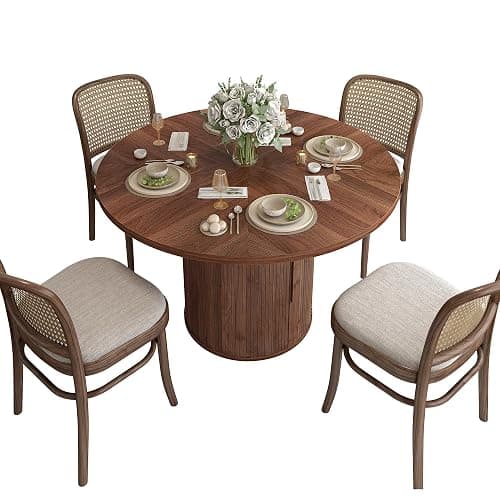 weselon 47 inch Round Dining Table for 4, Kitchen Table Dinner Table with 2-Layer Storage Shelf and Wood Slide Door for Home Dining Room Living Room (Walnut) thumbnail 8