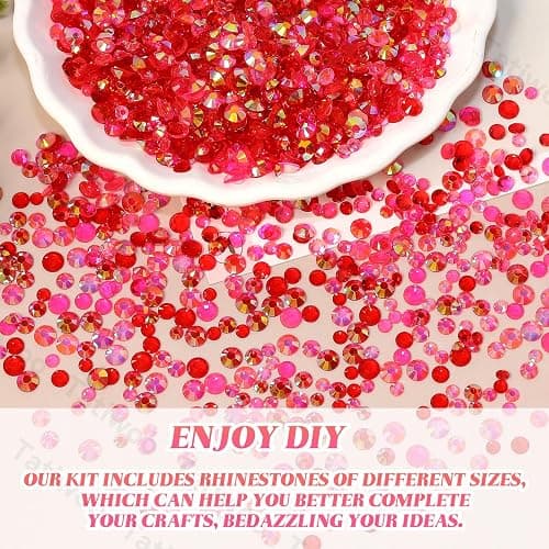 15000Pcs Red Resin Jelly Rhinestones for Bedazzling, Mixed Size 3/4/5 mm Flatback Gems for Crafting, Red Jelly Rhinestones Bedazzler Kit for Book Crafts Clothing Shoes Nail Art Makeup thumbnail 4