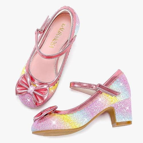 LAURMOSA Princess Shoes High Heel Toddler Girls Dress Shoes Cute Bowknot Sparkle Mary Jane Flower Girls Wedding Birthday Party Prom for Little Big Kids thumbnail 8
