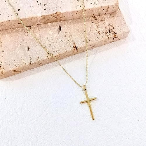 HAXIYA Cross Necklace for Women 14K Gold Plated/Sterling Silver Cross Necklace Dainty Tiny Layered Choker Cross Pendant Necklaces Faith Jewelry First Communion Gifts for Her ﻿ - Simple-Gold thumbnail 8