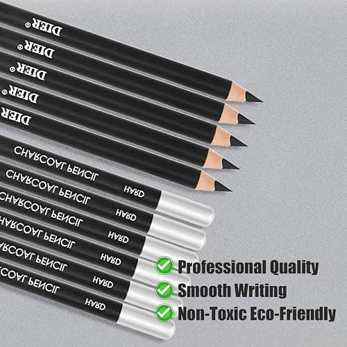 Geyoga 36 Pcs Professional Charcoal Pencils Bulk Classroom Set Soft, Medium and Hard for Drawing Charcoal Pencils for Sketching Shading Drawing Blending Portrait(Black,Assorted) thumbnail 6