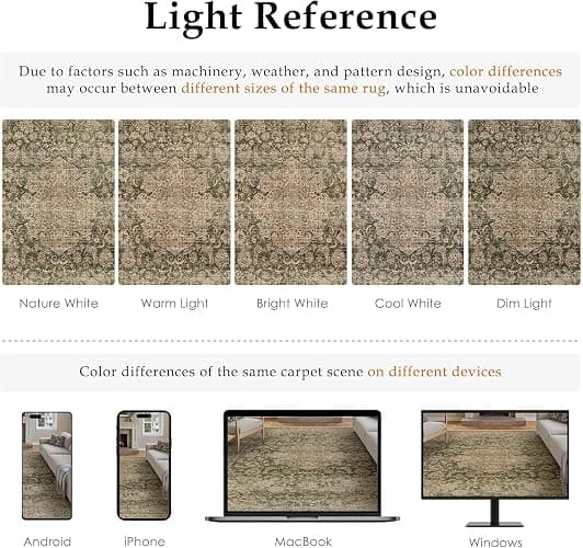 WondRg 8x10 Washable Area Rug Green Brown Vintage Non Slip Soft Low Pile Rug for Living Room Bedroom Dining Room Office Distressed Oriental Indoor Large Throw Carpet for Home Decor thumbnail 9