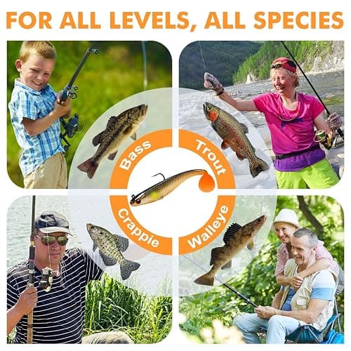 TRUSCEND Easy Catch Pre-Rigged Soft Lures, Unique Vibrating Swim Action and Trembly Sinking Move for More Bites, Amazing Soft Swimbait for Family Fishing, Fishing Lures for Bass Trout Crappie Walleye thumbnail 7