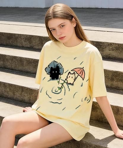 Womens Y2K Kawaii Cat Print T-Shirt Casual Oversize Cutecore Harajuku Tops Summer Short Sleeves Round Neck T-Shirts thumbnail 6