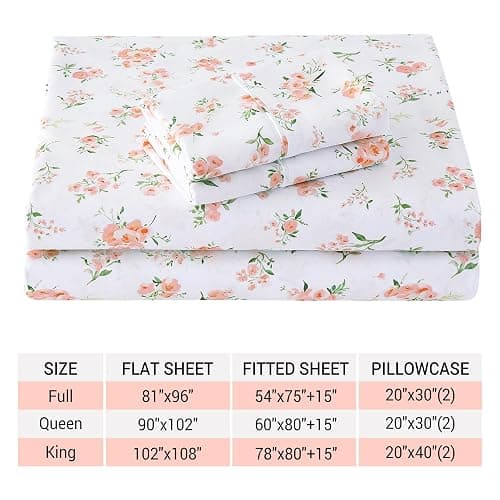 Viviland Floral Twin Sheet Set - 3 Piece Vintage Pink Flower and Leaves Patterned Bed Sheets - Soft, Breathable Microfiber Sheets with Deep Pocket, Non-Slip Fitted Sheets & Pillowcases thumbnail 7