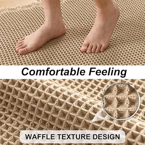 JIUZHEN Set of 2 Waffle Bath Mats Boho Non Slip Bath Rugs Washable Bathroom Rugs Super Absorbent Waffle Mats Ultra Soft Fast Drying Mat for Bathroom Floor, Tub, 16" x 24" +20" x 32", Brown thumbnail 5