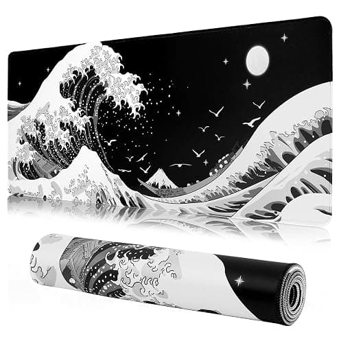 MEWOOCUE® Gaming Mouse Pad for Desk,Large Sea Wave Mousepad Laptop,Black White Japanese Anime Mouse Mat,Long XXL Waterproof Keyboard Pads,Big Non-Slip Mouse Pads for Game Office Home(31.5 x 11.9 in) - Image 1