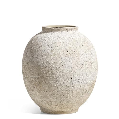 Large White Ceramic Vase - 9.8 Inch Rustic Farmhouse Flower Vase for Home Decor, Minimalist Tall Vases for Living Room, Table, Bathroom, Holiday & Weddings (Sandstone Yellow) thumbnail 6