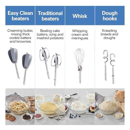 Hamilton Beach 6-Speed Electric Hand Mixer With Easy Clean Beaters | Traditional Beaters | Dough Hooks | Whisk | Snap-On Storage Case | 275 Watt Motor | Blue | 62677J thumbnail 9