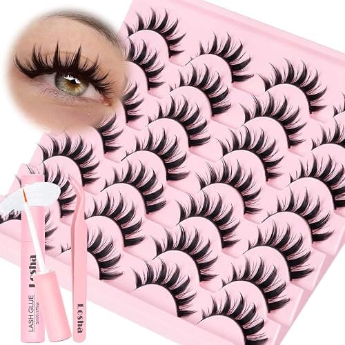 Losha Lashes Spiky Manga Lashes 14 Pairs Anime False Eyelashes 8D Wispy Eye Lashes Kit with Lash Glue and Lash Tweezers Natural Soft Fake Eyelashes (Cutes) - Image 1
