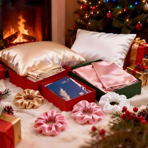 Vielit Queen Satin Pillowcase for Hair 2pc,Similar to Silk Pillow Cases,Easier Care Than Silk Pillowcase,Gifts for Women Men,Beige,20x30 & Envelope Closure and 2 Satin Scrunchies thumbnail 2
