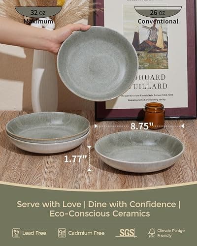 Pokini 16 Piece Double Bowl Dinnerware Sets, Stain Resistant Dish Set with Pasta Bowls, Easy Cleaning Dishes, Multi-Functional Plate and Bowl, Stack Compactly Plate Set, Service for 4 thumbnail 3