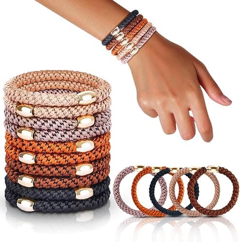 FORENEE 10Pcs Hair Ties for Thick Hair, No Damage - Neutral | Braided elastic ponytail holders with stretch for women and girls; suitable for buns, gym, work, travel and daily wear. - Image 1
