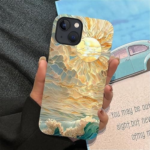 ZHEGAILIAN Case for iPhone 15,Ocean Waves Sun Rays Stained Glass for 2 in 1 Hard Shell + Soft Silicone,Shockproof Bumper Drop Protective Case for iPhone 15 thumbnail 3