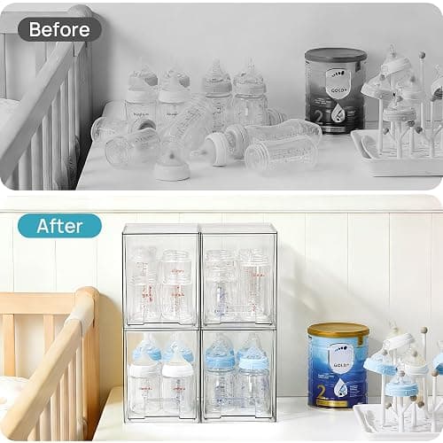 Vtopmart 7.6" H Clear Stackable Storage Drawers, 4 Pack Plastic Organizers Bins for Skincare, Cosmetics,Beauty Supplies,Ideal for Vanity, Bathroom,Kitchen Countertop,Cabinet Organization thumbnail 4