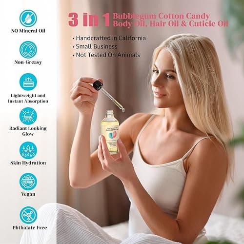 Soothing House Bubblegum Cotton Candy: Moisturizing Body Oil for Soft, Glowing Skin with Almond & Jojoba Oil (4 fl oz) thumbnail 3