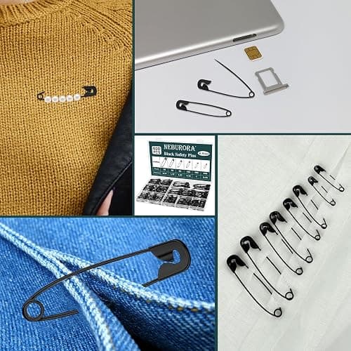 NEBURORA 600Pcs Black Safety Pin Assorted Size Safety Pin Small and Large Safety Pins for Clothes Home School Office Sewing Craft and Arts Pinning thumbnail 5