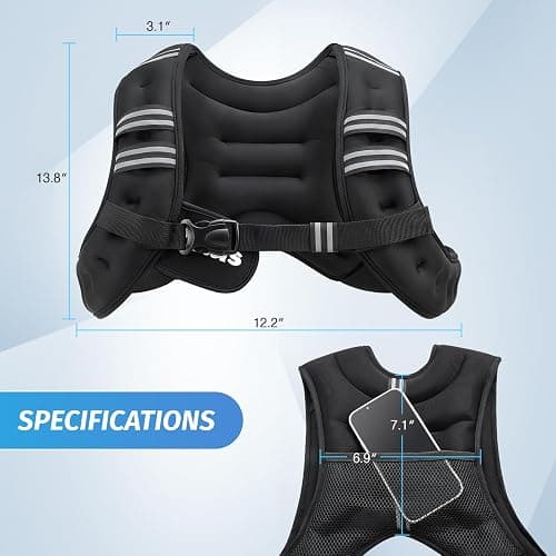 ZELUS Weighted Vest, 6lb/8lb/12lb/16lb/20lb/25lb/30lb Weight Vest with Reflective Stripe for Workout, Strength Training, Running, Fitness, Muscle Building, Weight Loss, Weightlifting thumbnail 8
