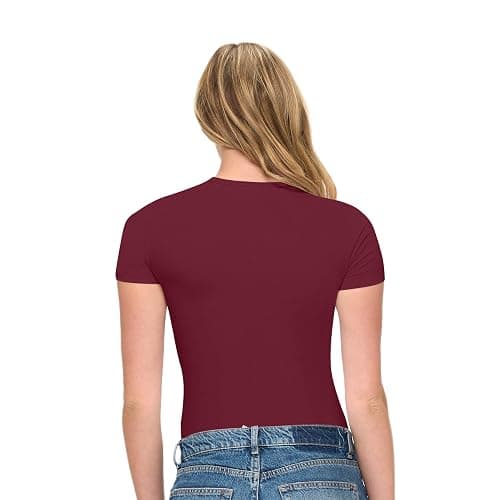 Natural Uniforms Womens Super Soft, Super Stretch Y2K Short Sleeve Baby Tee Crop Top - Burgundy - Small thumbnail 6