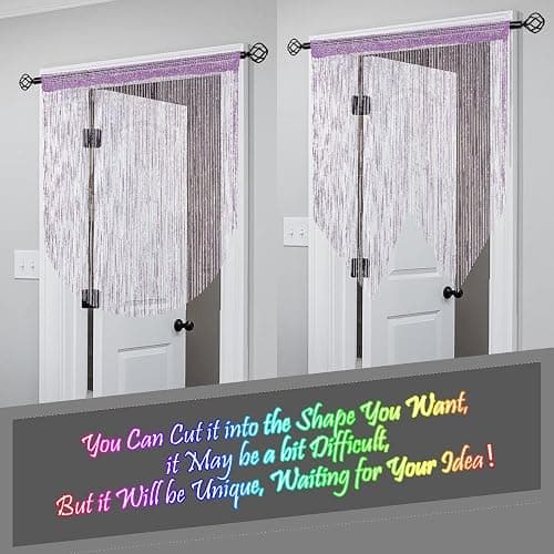 Atsweetlife Door String Curtain Doorway Beads Curtains,Hanging Room Divider Beaded Decor Hippie Glitter Fringe Panel Closet Window Doors Sequin Sheer Boho Doors Tassel (Purple) thumbnail 7