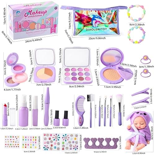 DIAOLEWITOY Pretend Makeup Kit for Girls - 30-Piece Play Cosmetic Set, Birthday Gift for Kids Ages 3-6 Years Old (Purple) thumbnail 7