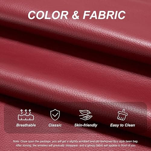 Hobestluk Giant Bean Bag Chair Lazy Floor Sofa, Memory Foam Fireside Sofa for Adults, Big Beanbag Faux Leather Armless Chair for Living Room Bedroom Dorm Office (WineRed, Single) thumbnail 6