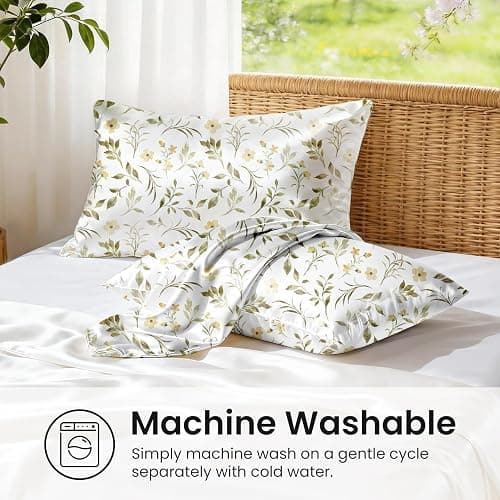 EXQ Home Satin Pillowcase for Hair and Skin Queen - Printed Yellow Sprig | Satin Pillow Cases Set of 2 with Envelope Closure, Gifts for Women Men thumbnail 6