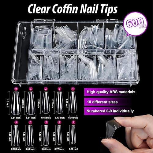 Clear Coffin Nail Tips, Teenitor Long Coffin Nails Full Cover, 600pcs Clear Fake Nails Ballerina False Nails Press On Nails, Glue On Nails, Acrylic Nail Clipper, Nail Stand for DIY Fake Nails thumbnail 7