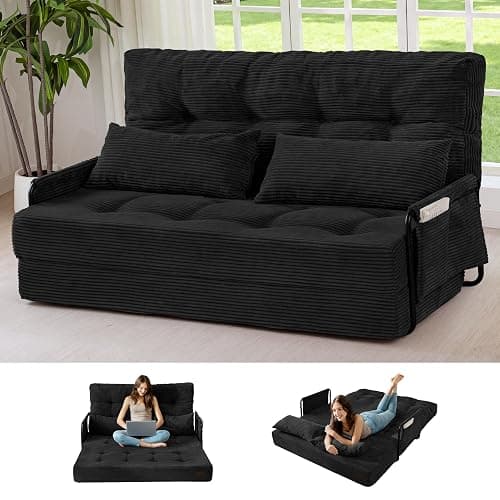 MAXYOYO Adjustable Folding Sofa Bed Couch with 2 Pillows, Black | Multi-Functional Bean Bag Bed, 5-Position Foldable Lazy Floor Sofa Bed with Armrest, Versatile Floor Seating for Reading - Image 1