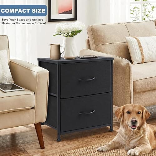 DUMOS Nightstand Small Dresser with 2 Fabric Drawers Side Tables Bedroom End Table Bedside Storage Furniture for 20 inch Tall Night Stand for Entryway, College Dorm, Classic Black thumbnail 2