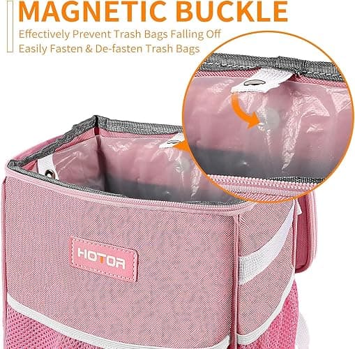 HOTOR Car Trash Can with Lid and Storage Pockets - 100% Leak-Proof Organizer, Waterproof Garbage Can, Multipurpose Trash Bin for Car, 2 Gallons, Pink thumbnail 3