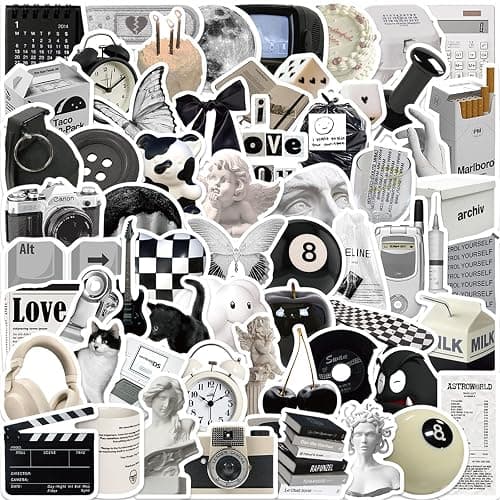 Vintage Sticker Aesthetic Stickers for Laptop Scrapbook Water Bottles, Icicrim Black and White Sticker 61PCS Y2K Retro Stickers for Teens Adults Vinyl Waterproof Decals thumbnail 3