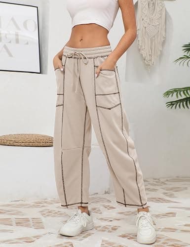 Athlisan Womens Baggy Barrel Pants Wide Leg Lounge Drawstring Sweatpants with Pockets thumbnail 2