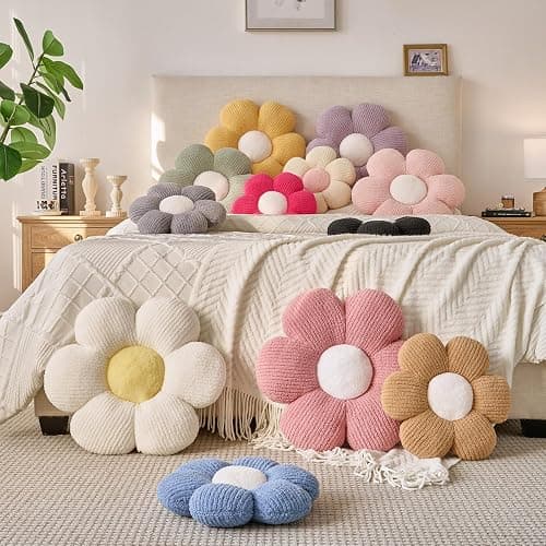 Znhinery Flower Pillow, Decorative Throw Pillow for Bed Couch, Flower Shaped Pillow Home Decor Daisy Pillows (Ivory White, 14.9 Inches) thumbnail 7